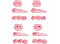Conjunto de 12 presilhas de cabelo rosa em formato Porco, feitas em banda de zinco, para decoração.