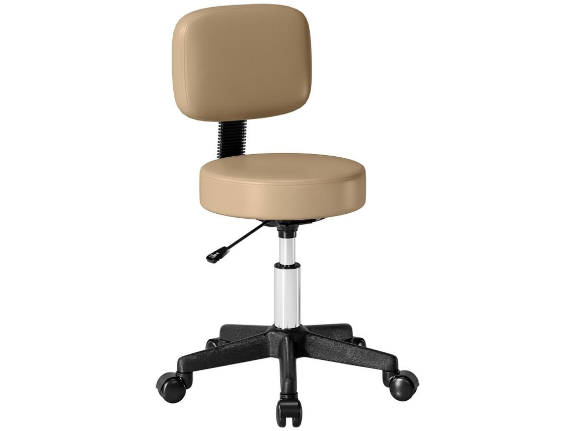 Banco Giratório Com Encosto Regulável 72–84cm, Rotação 360°, Para Escritório, Salão, Castanho Claro