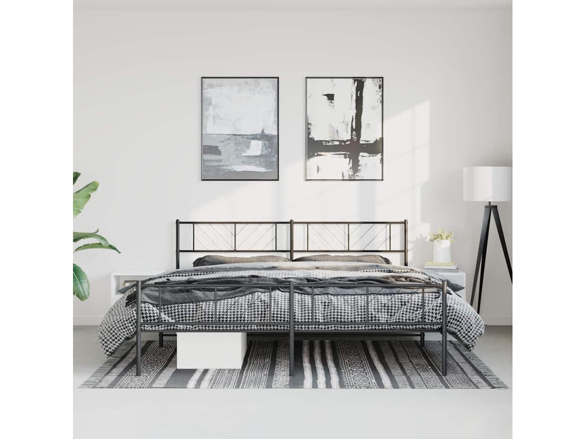 Vidaxl Estrutura de Cama com Cabeceira e Pés 193x203 Cm Metal Preto