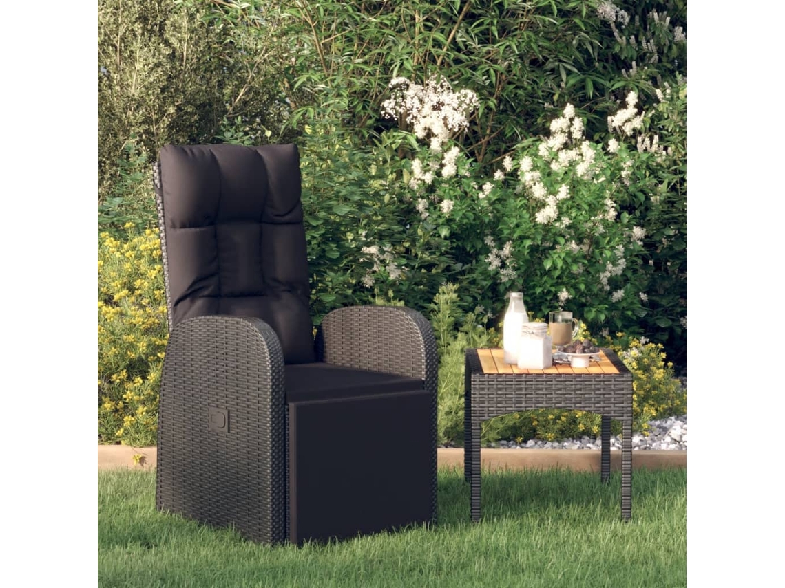 Vidaxl Cadeira De Jardim Reclinável Com Almofadão Vime Pe Preto