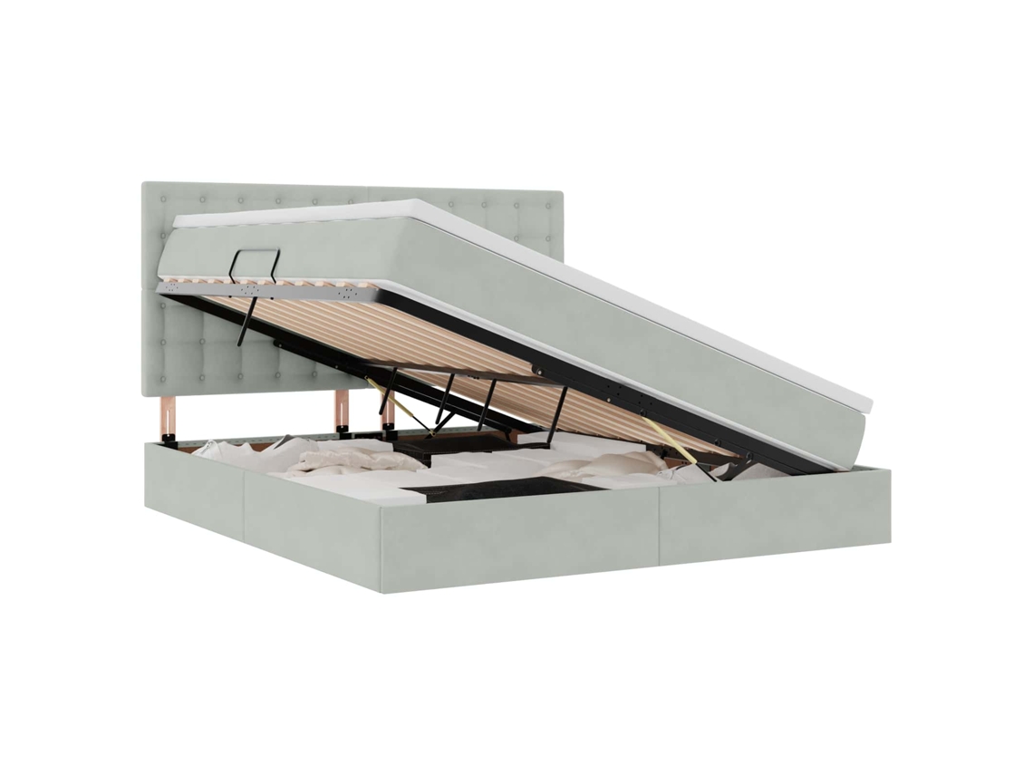 Cama com Arrumação e Led Cinzento Claro Veludo MAISON EXCLUSIVE (180x200 cm)