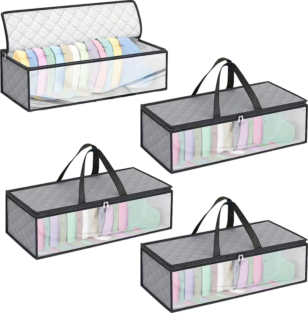 Conjunto De 4 Sacos De Armazenamento Grandes Para Roupas Embaixo Da Cama, Dobráveis E Com Alças, 61x20x21cm, Cinza