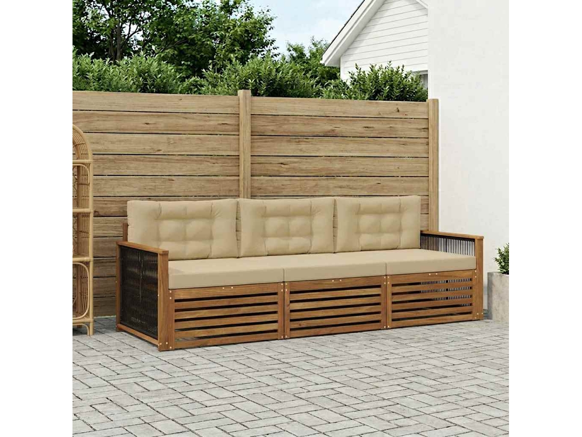 Vidaxl Conjunto De Sofás Para Exterior 3 Unid. Natural E Bege