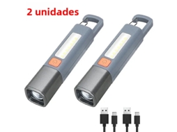(2 Unidades) Mini Lanterna Led Portátil Recarregável Via Usb Com Gancho E Função De Zoom