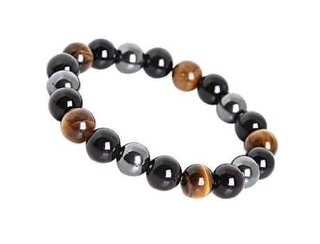 Bracelete Qui25789 Olho De Tigre Hematita Obsidiana Negra 10 Mm