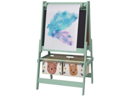 Cavalete Para Crianças 3 Em 1 De Arte Com Rolo De Papel Quadro E 2 Cestas De Armazenamento 54x46,5x93 Cm Verde
