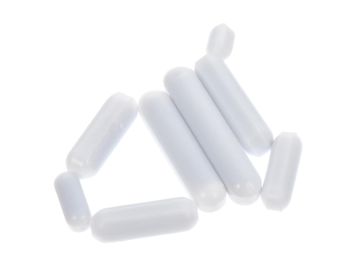 Conjunto De 8 Barras Magnéticas Cilíndricas De Ptfe Branco Para Agitação.