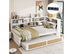 Sofá-cama Madeira 90*200cm, Branca, Cama Trundle, Armazenamento+usb-op