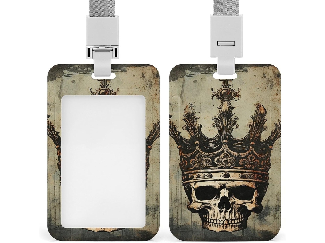 Porta Crachá Estiloso, Com Design Caveira E Coroa, Feito Em Plástico Resistente, Cartões de Identificação