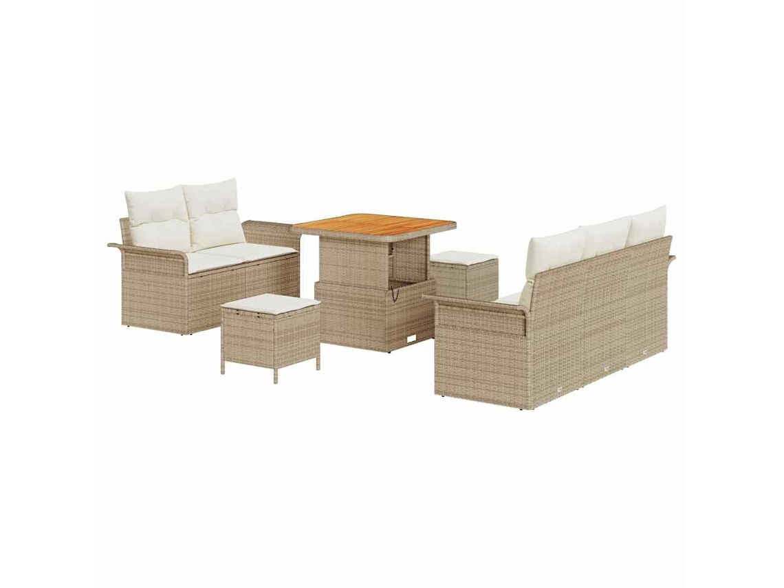 Conjunto 8 Conjunto De Sofá De Jardim Vidaxl Bege Vime Pe (196 X 62 X 85 Cm)