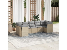 Vidaxl 7 Pcs Conjunto De Sofás P/ Jardim Com Almofadões Vime Pe Bege