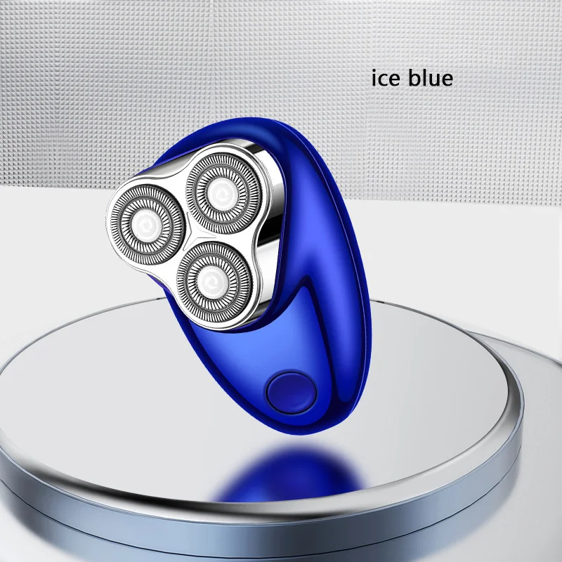 (azul) Mini Barbeador De Três Cabeças, Recarregável Tipo C, Com Visor Digital