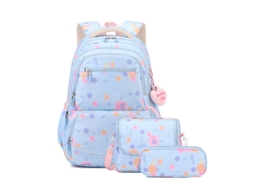 Mochila Escolar Feminina Fofa Para Meninas Adolescentes Com Conjunto De Lancheira. Azul Claro Hexinyigjly