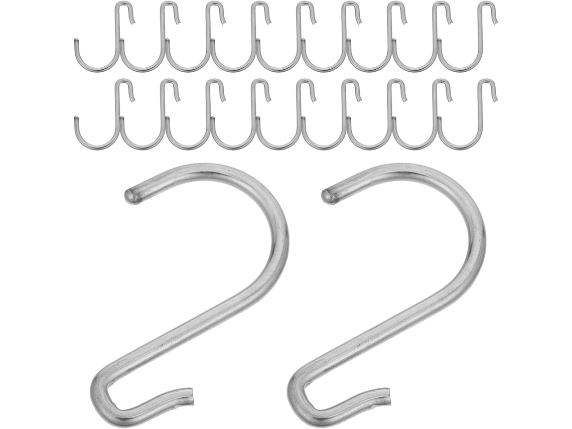 Conjunto de 20 Ganchos em J de Metal Prateado para Painéis Perfurados, Suportes Universais. SFUSHOS