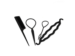 Kit De Ferramentas De Modelagem De Cabelo 4 Peças Em Plástico Preto Para Diy Profissional E Doméstico