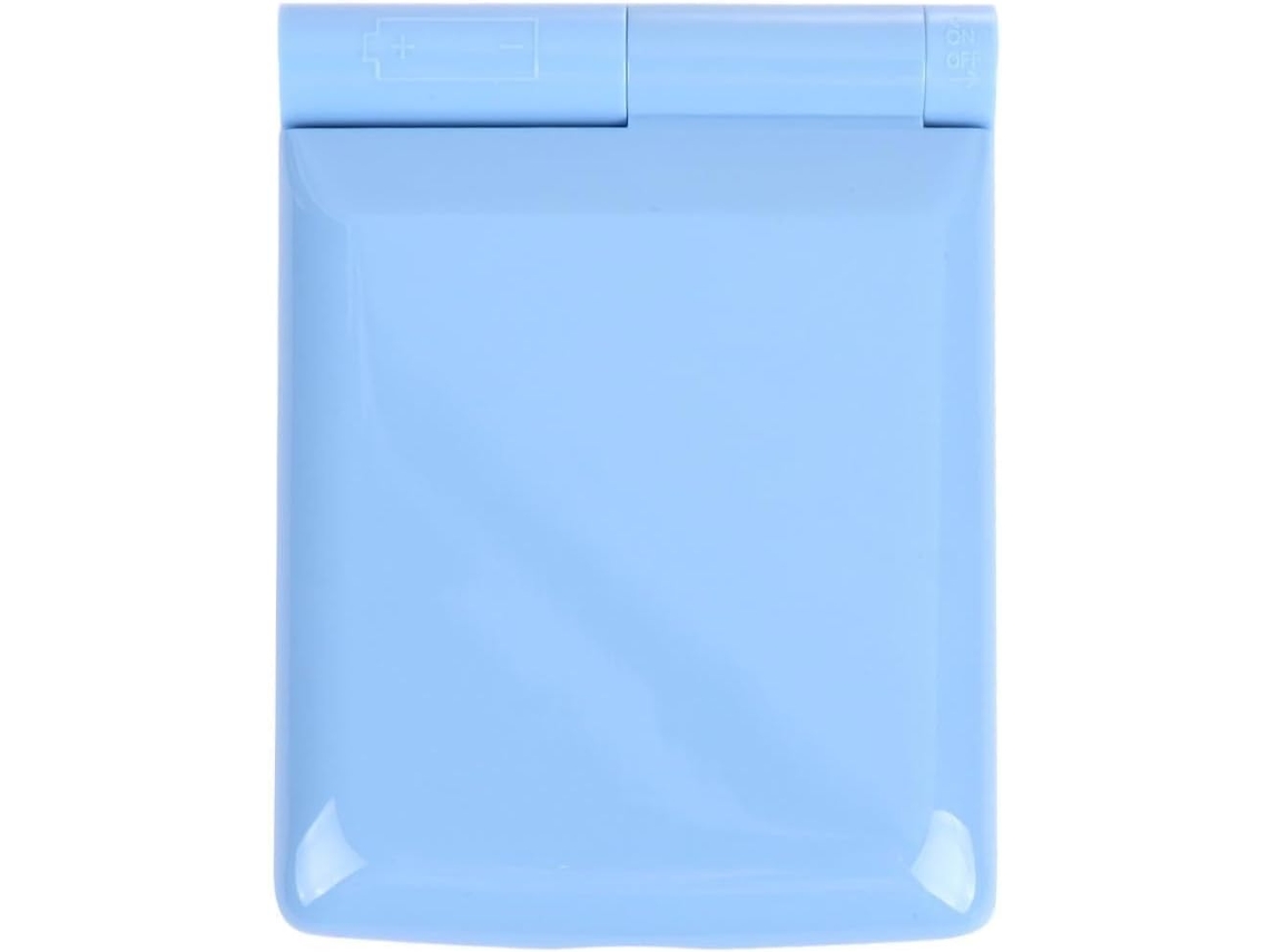 Espelho de maquilhagem dupla quadrado azul com LED, portátil para viajantes.
