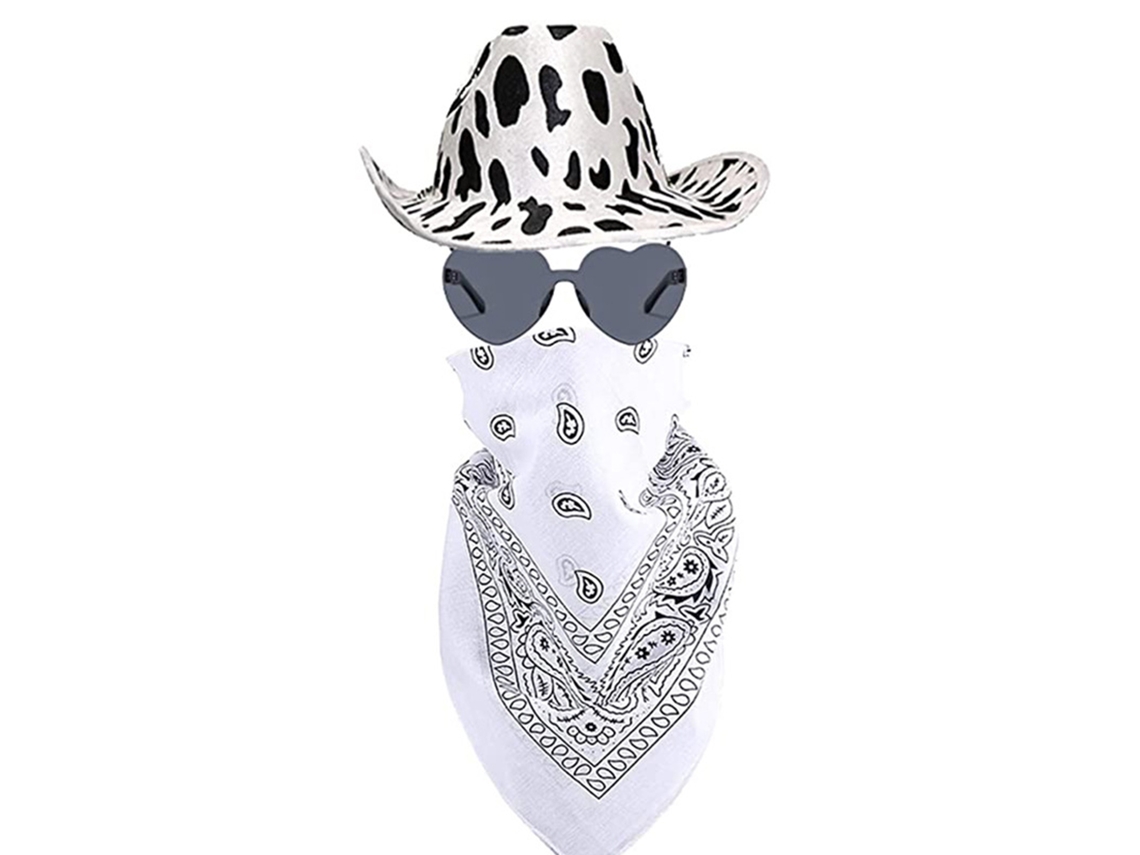 Laxiscreed Conjunto Cowboy Em Denim Com Óculos, Lenço E Chapéu Estampados De Animal Print