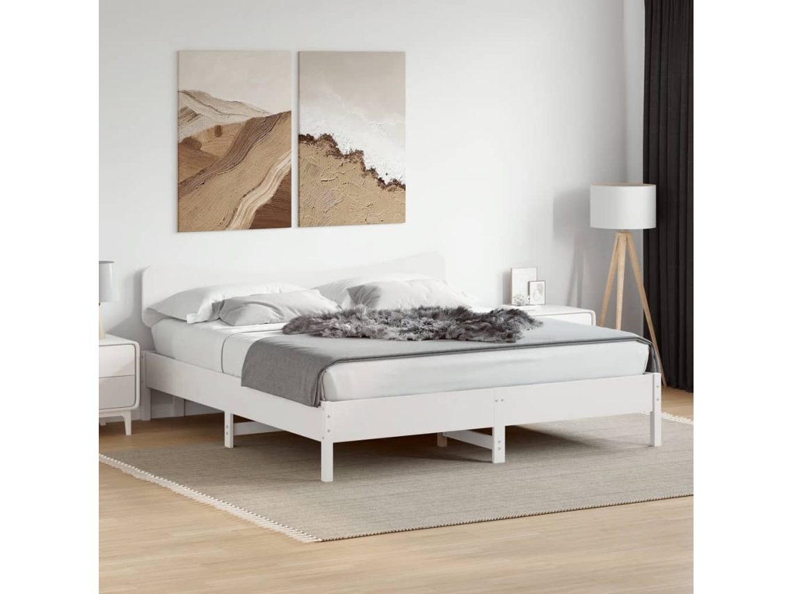 Cama Sem Colchão 200x200 Cm Madeira De Pinho Maciça Branco