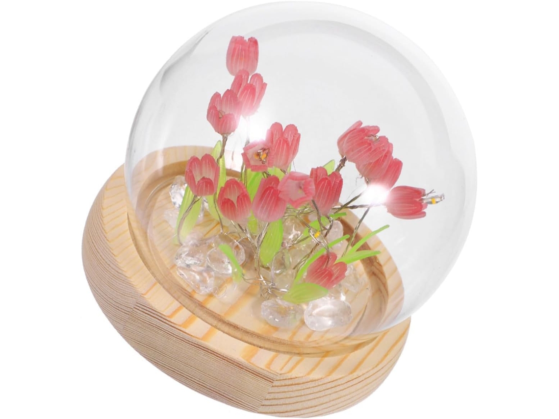 Luminária Noturna Tulipa Diy, Rosa, Vidro, Madeira, Plástico, 1