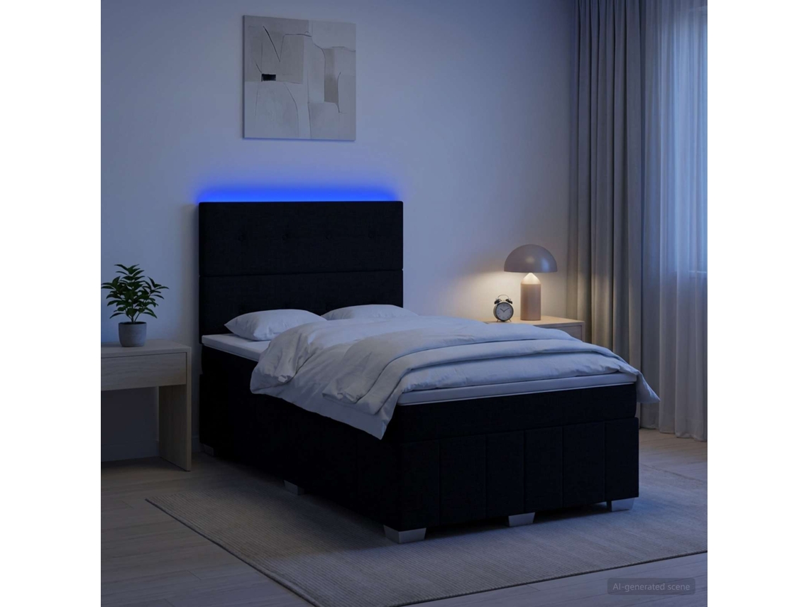 Vidaxl Cama Box Com Led E Colchão Preto 120 X 190 Cm Tecido
