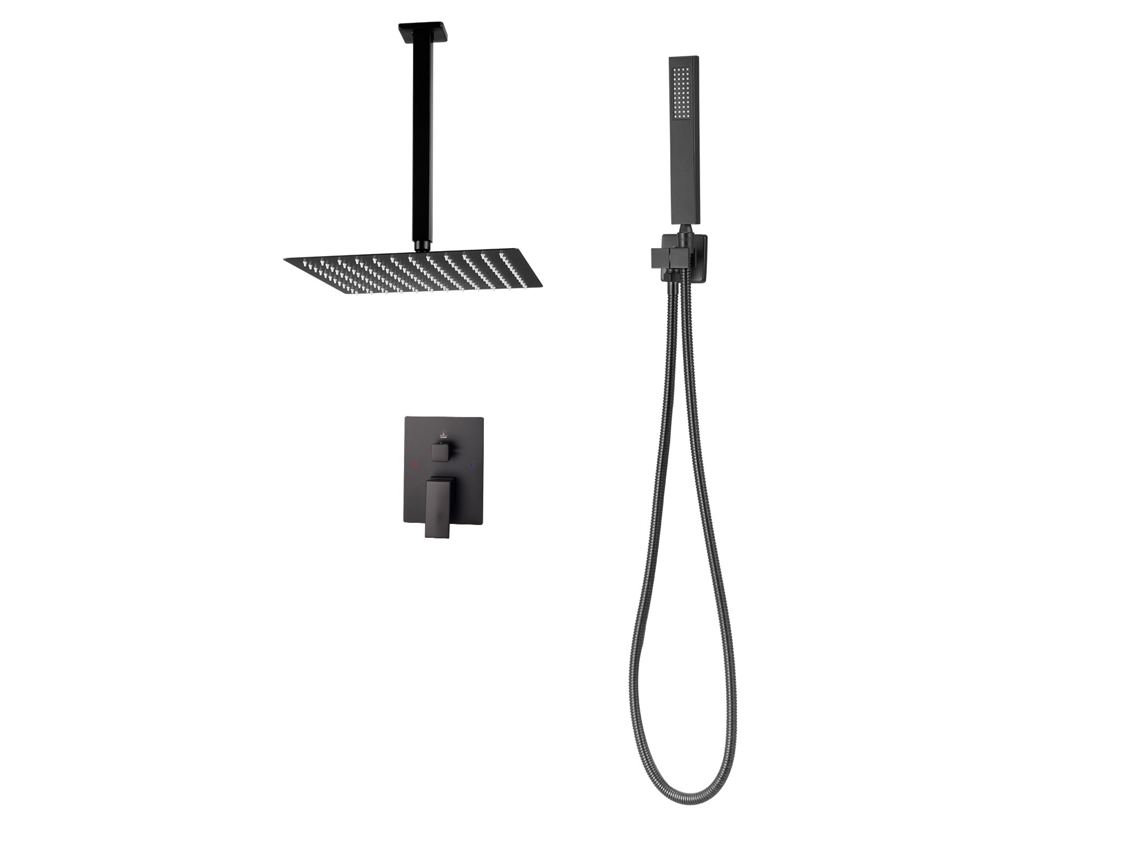 Conjunto De Torneira De Teto De 25,4 Cm Com Chuveiro Succebuy Quadrado Em Preto Fosco