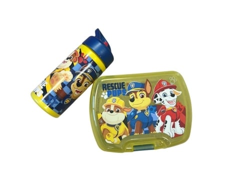 Conjunto De Refeição Infantil Patrulha Canina Com Caixa De Lanche E Garrafa De 420ml Plástico Amarelo Para Escola E Passeios Eurobaq