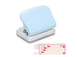 Perfuradora De 3 Agujeros Com Régua Para Posicionamento Rápido, Corpo Metálico Azul Claro Para Documentos