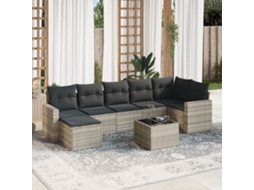 Vidaxl 8 Pcs Conj. Sofás Jardim C/ Almofadões Vime Pe Cinzento-claro