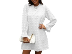 2026 vestido de Chiffon Jacquard com Mangas Largas e Gola em V com Volantes para Mulher