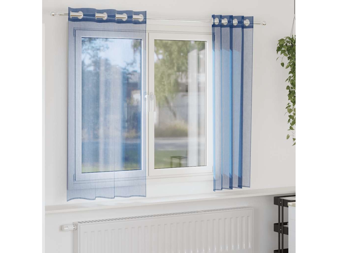 Vidaxl Cortinas De Voile Com Ilhós 2 Pcs Azul Real