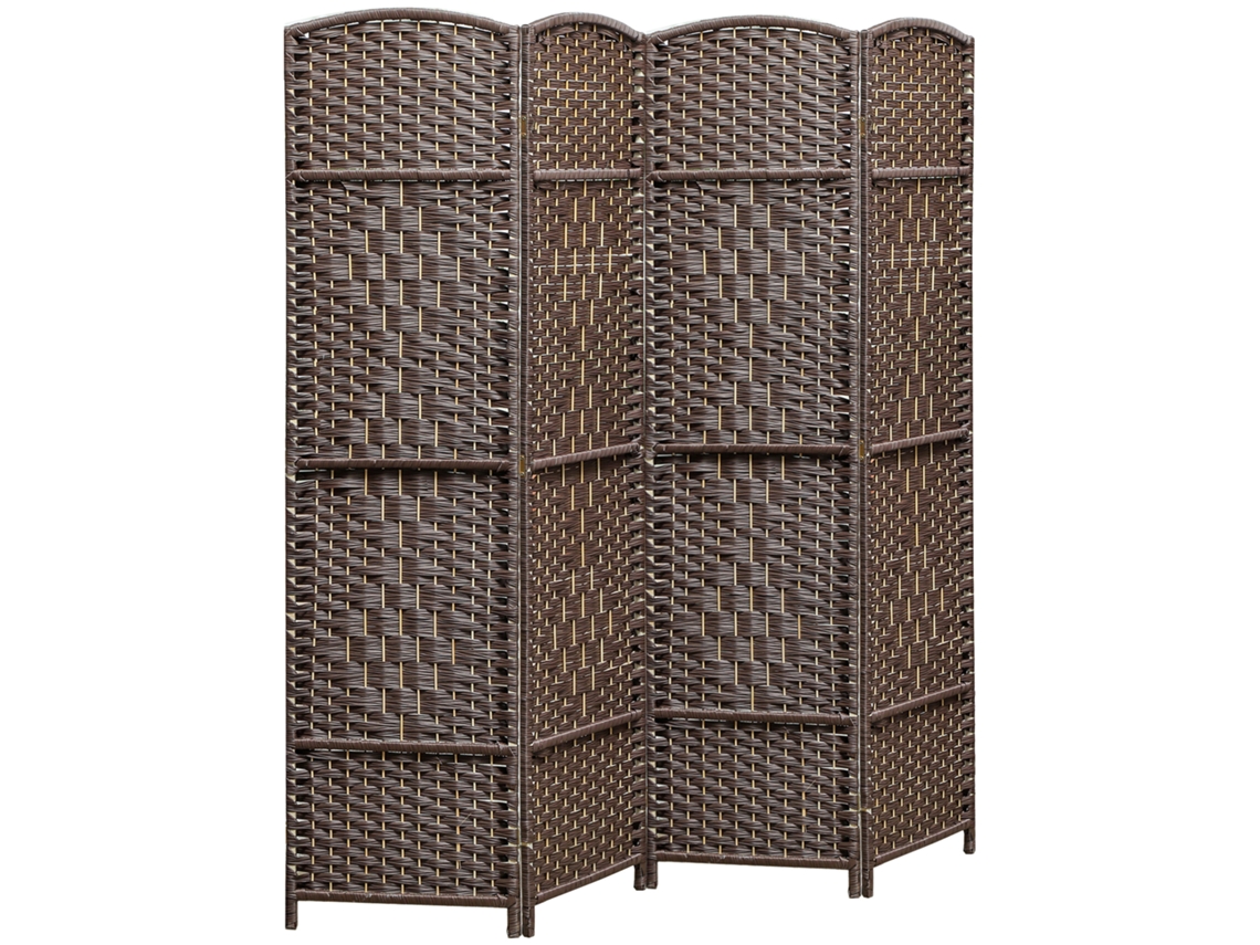 Divisória De Ambiente Dobrável De Madeira Com 4 Painéis Para Sala De Estar Ou Quarto, 180 X 180 Cm, Marrom
