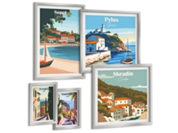 Conjunto De Pinturas Paisagens De Cidades Litorâneas Espelharte (5 Peças)