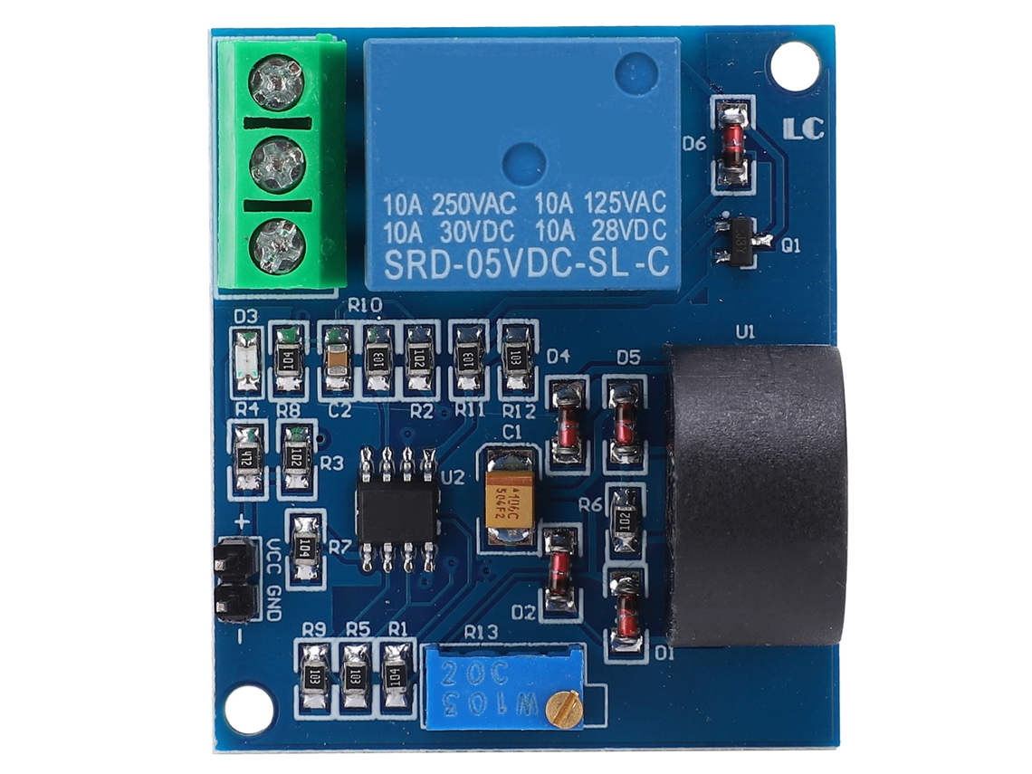 Módulo sensor de corrente Veloriskku com relé de 5V para proteção contra sobrecorrente e detecção de corrente alternada.
