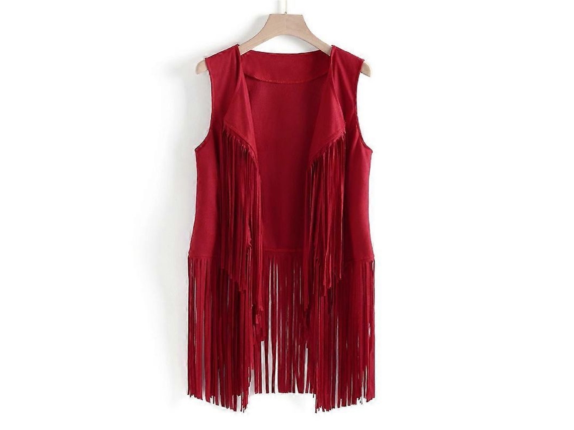 2026 colete Feminino Sem Mangas com Franja 70s Hippie Couro Falso Suede Jaqueta Cardigans