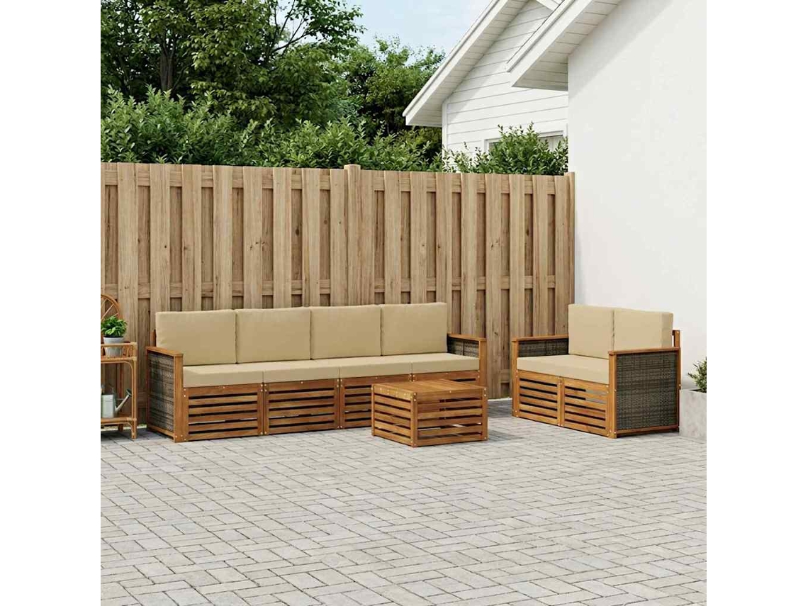 Vidaxl Conjunto De Sofás Para Exterior 7 Pcs Natural E Bege