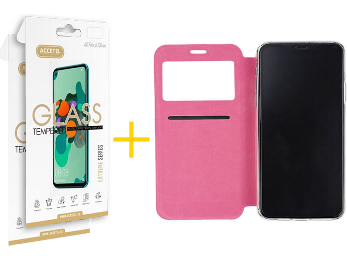Kit Capa + Película Vidro 2X iPhone 11 Pro Max Skyhe Gandy Flip Rosa