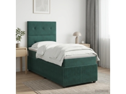 Vidaxl Cama Box Com Led E Colchão Verde-escuro 100 X 200 Cm Veludo