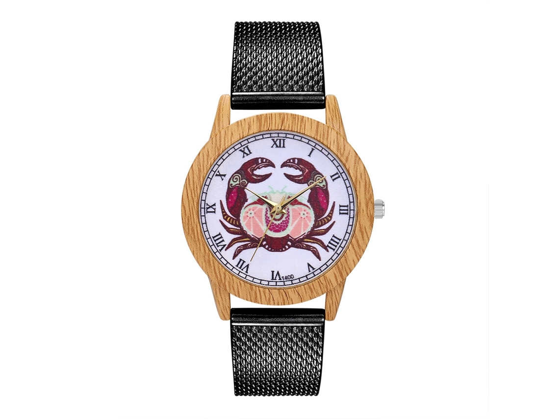 Relógio de quartzo com pulseira de silicone, estampa de caranguejo, mostrador redondo, unissex casual Zhoulianfa (preto)