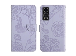 Capa De Couro Com Relevo E Textura De Borboleta Peônia Para Zte Axon 30 5g