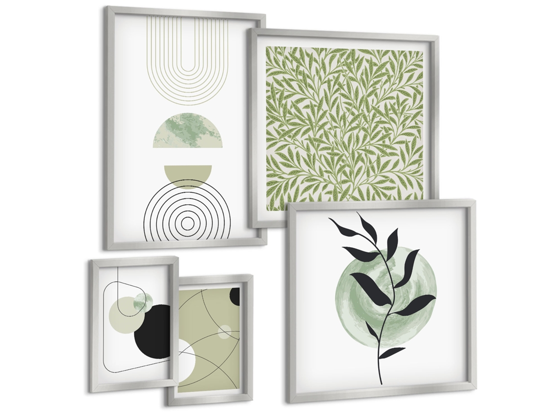 Conjunto De Pinturas Plantas Abstratas Geométricas Espelharte (5 Peças)