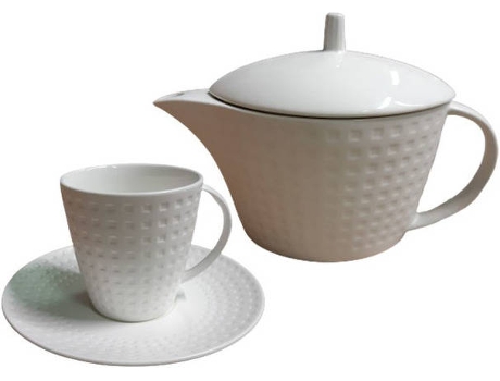 Conjunto Chávenas e Pires de Chá MIKASA Satinique (13 Peças - Porcelana - Branco)