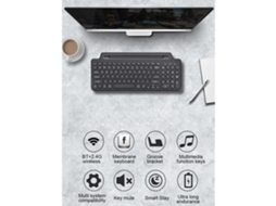Teclado Sem Fio EOOCOO (conexão 2.4ghz + Bluetooth, slot para cartão)