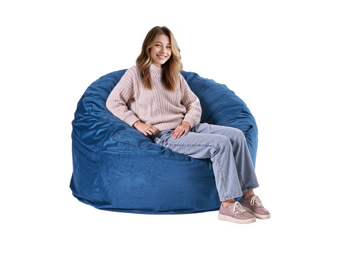 Conjunto De Mobiliário Azul Com Pufe, Saco De Feijão E Sofá Com Espuma Viscoelástica Tekmaquinas