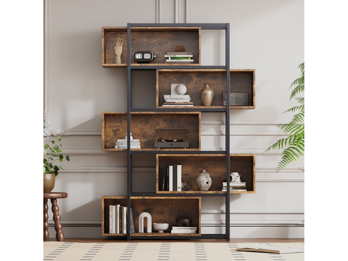 Estante Com 5 Níveis E Prateleiras 121 X 35 X 176 Cm Castanho Estilo