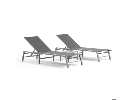 Conjunto De 2 Espreguiçadeiras Duna Reclináveis Mesa, Em Alumínio E Textileno, Dobráveis, Para Jardim, Terraço Ou Piscina Rattatan (cinza Escuro)