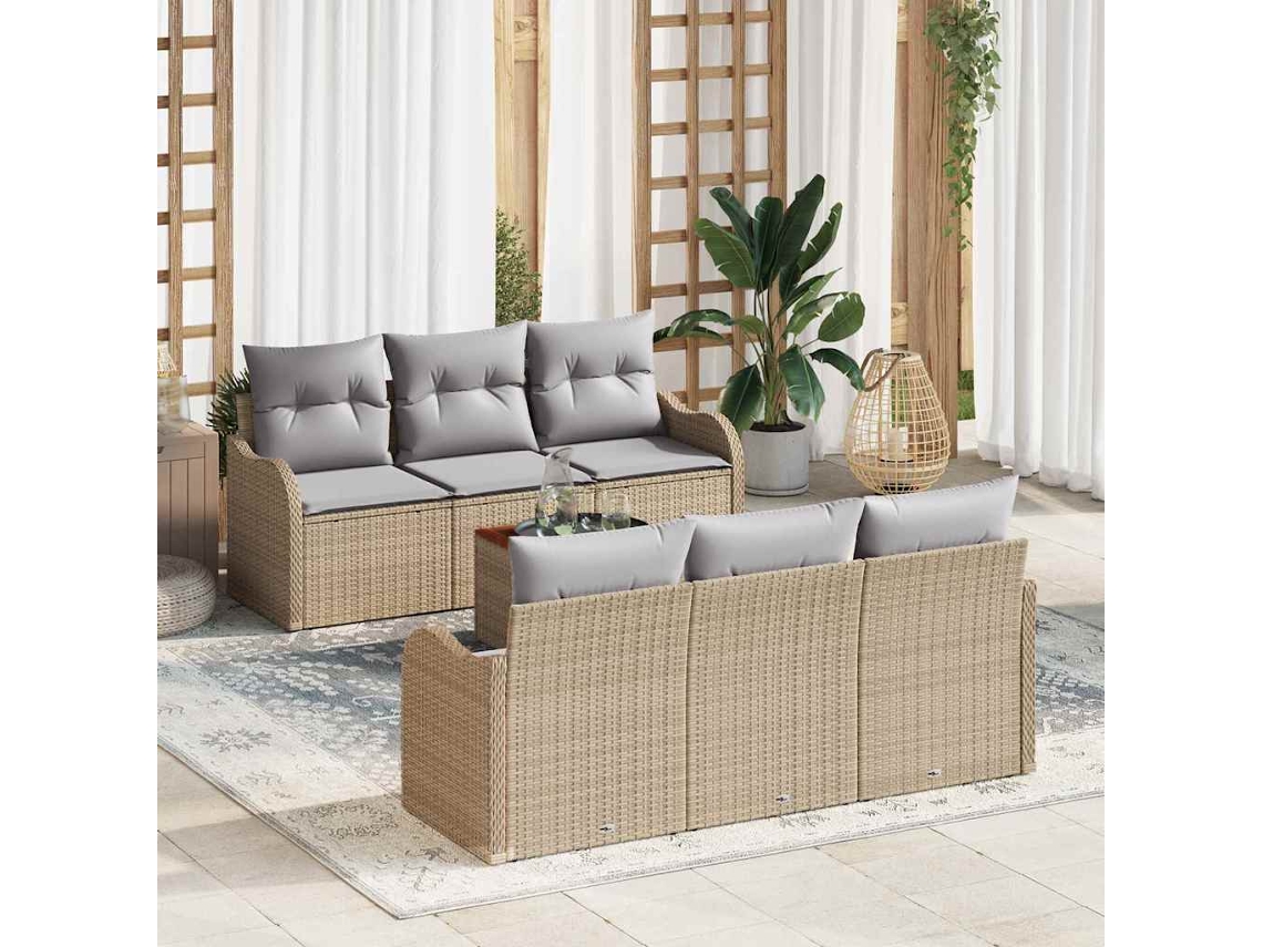 Vidaxl Conjunto De Sofá De Jardim 7 Unid. Bege E Cinza Claro Vime Pe