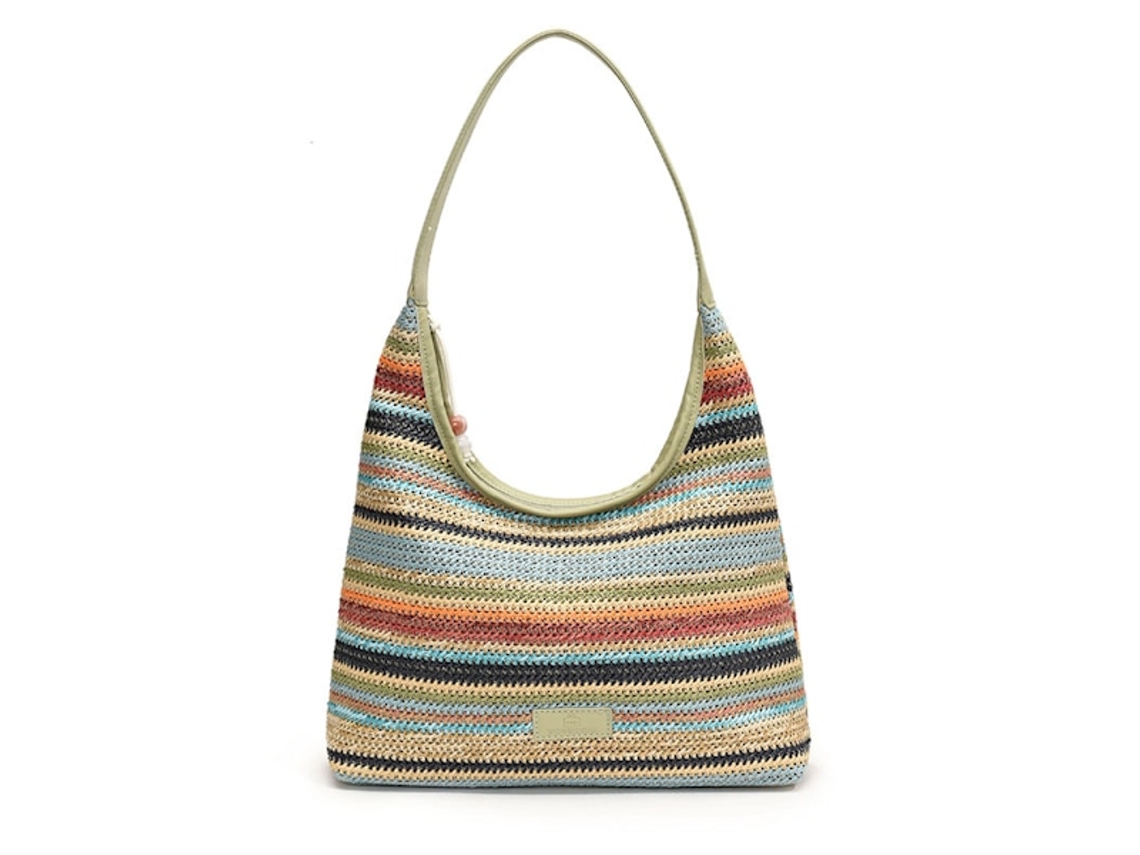 Bolsa de Palha AQUAFORGE, Feminina, Verão, Crochê, Listras