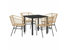 Conjunto de Jantar para Jardim 5 Pcs - Móveis para Jardim para Refeição Marrom Vime Pe HARLANV1