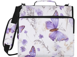 Pasta organizadora Roxa em formato borboleta com zíper e compartimento para laptop, resistente à água, ideal para laptops.