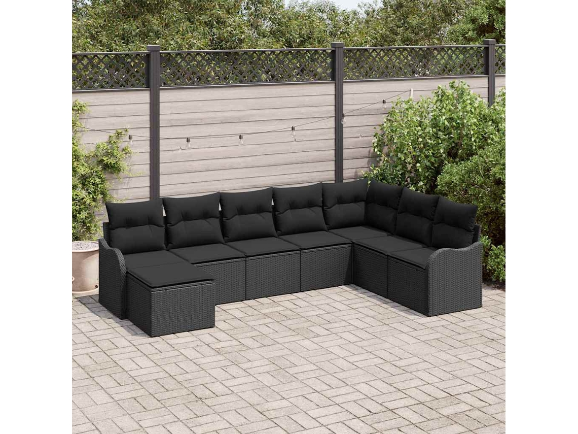 Vidaxl Conjunto De Sofá De Jardim 8 Unid. Preto Vime Pe